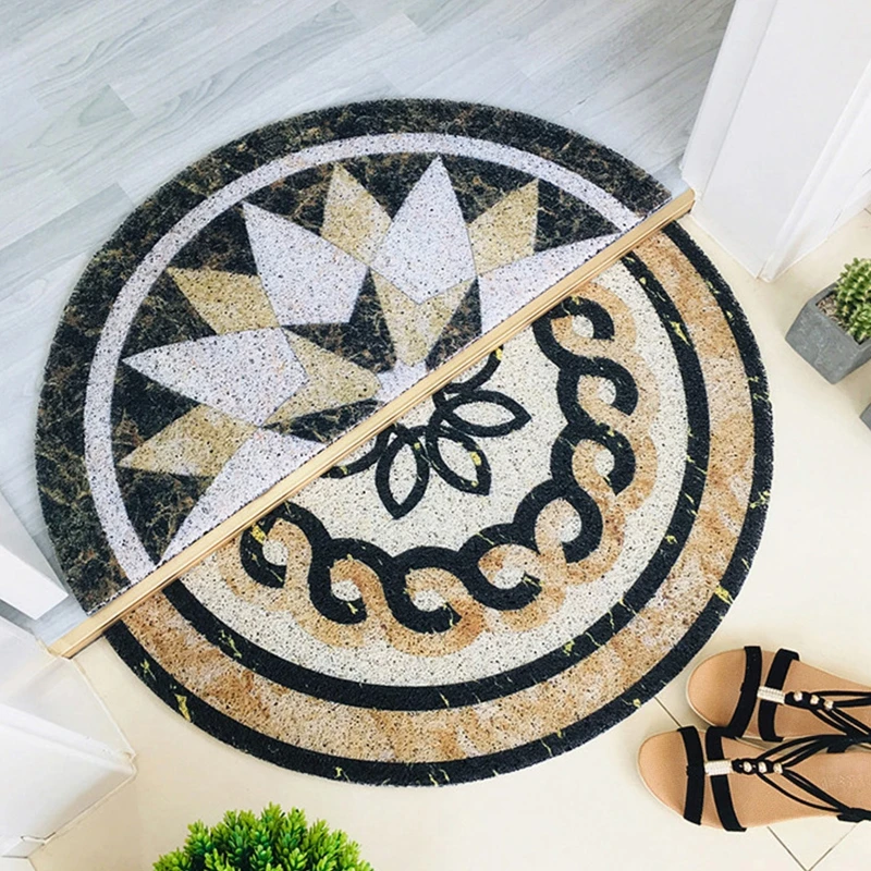 

P82C Semi-Circle Doormat, Anti Slip Marble Pattern Half Moon PVC Floor Mat,30X60cm