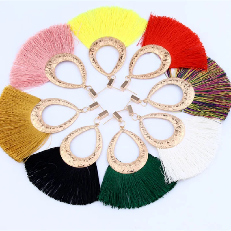 

Exquisite Ethnic Style Exaggerated Retro Fan-shaped Tassel Dangle Earrings for Women Ear Jewelry Gift