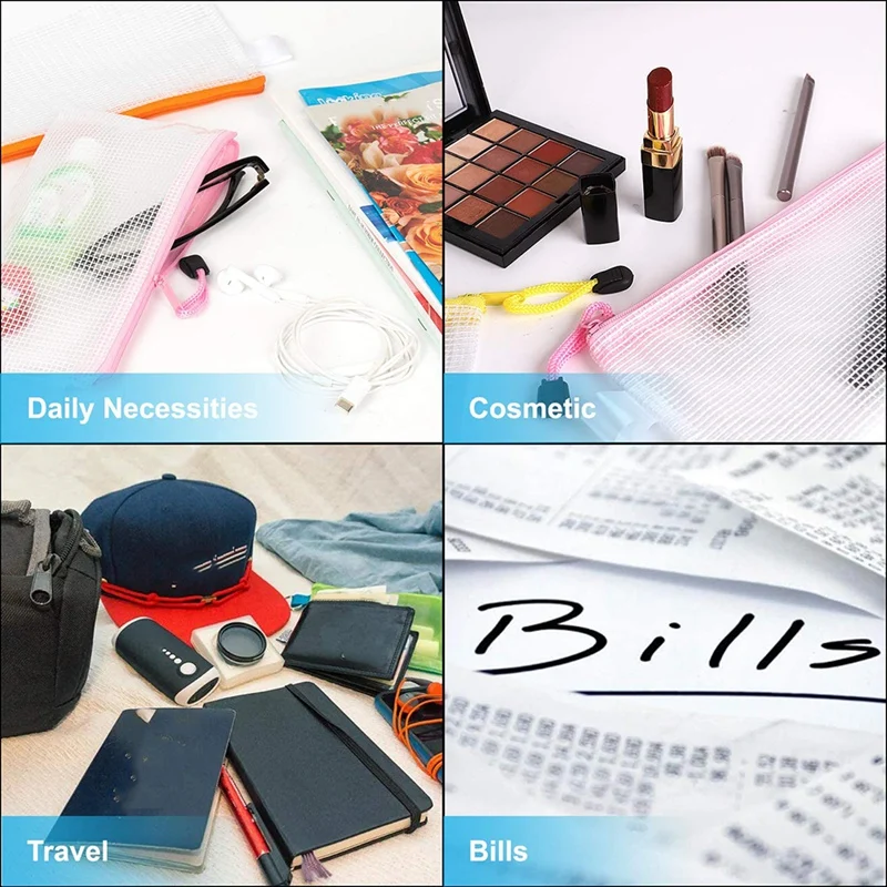 

24 Pack Zipper Mesh Pouch, Waterproof File Storage Bags, Multipurpose for Organizing Office Supplies Travel Accessories