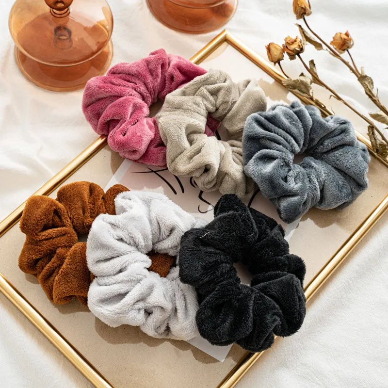 

Autumn Winter Furry Hair Rope Ponytail Holder Women Hair Tie Elastic Hair Bands Plush Scrunchies Hair Accessories Solid Color
