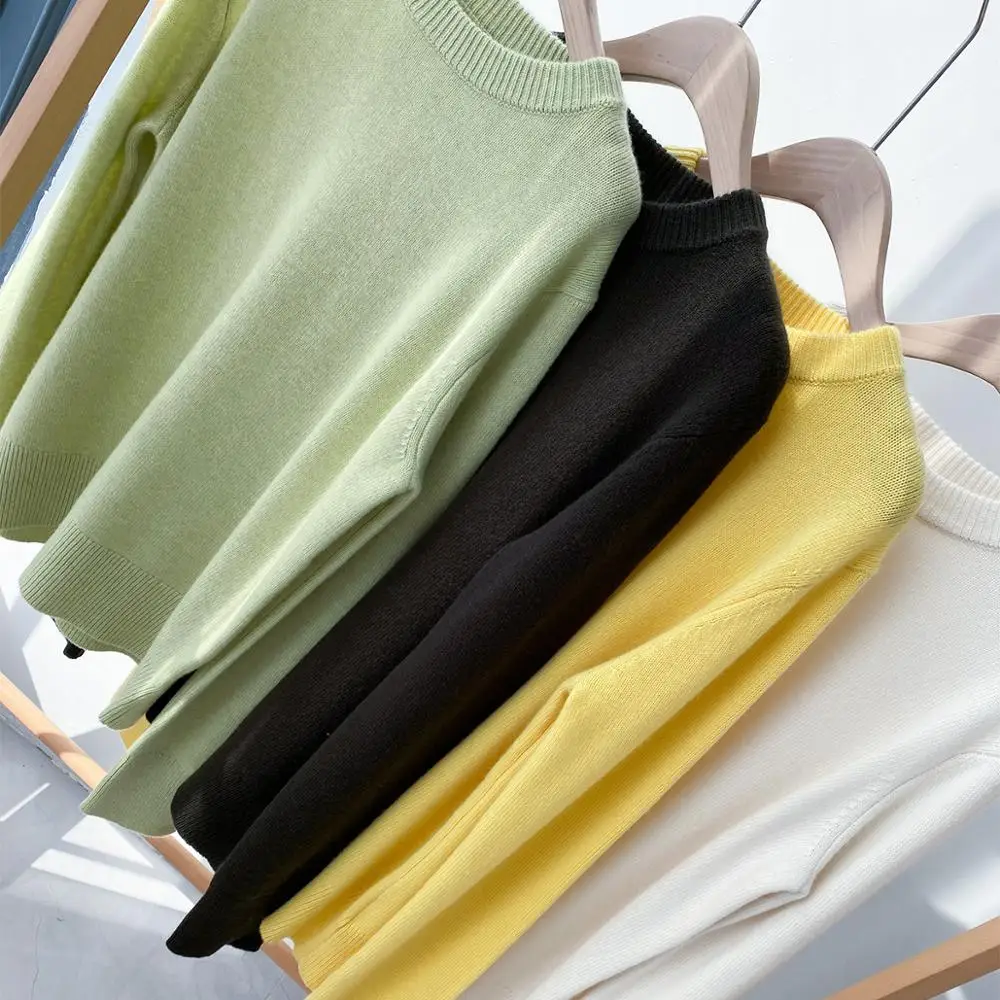 

Four Colors 100% Cashmere Sweater Women O-neck Loose Autumn Winter Knit Bottoming Pullovers Jumper