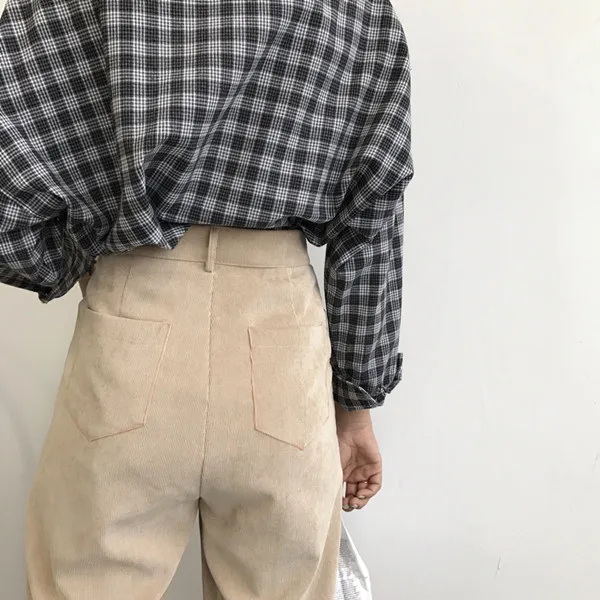 

New Stylish Solid Casual Women Pant High Waist Pockets Womens Long Trousers Korean Style Simple Trendy All-match Corduroy Pants