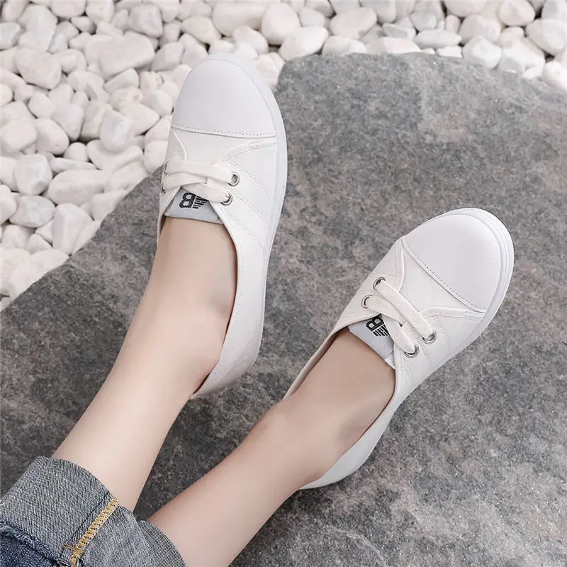 Spring and Autumn Lightweight Women's Canvas Shoes New Fashion White Ladies Flat Slip on Round Toe Women Casual | Обувь - Фото №1