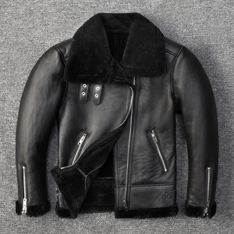 2022 Women Genuine Leather Coat Motor Biker Jacket 100% Shearing Sheepskin Wool Cashmere Liner Female Winter Cloth XXXL 2XL 3XL