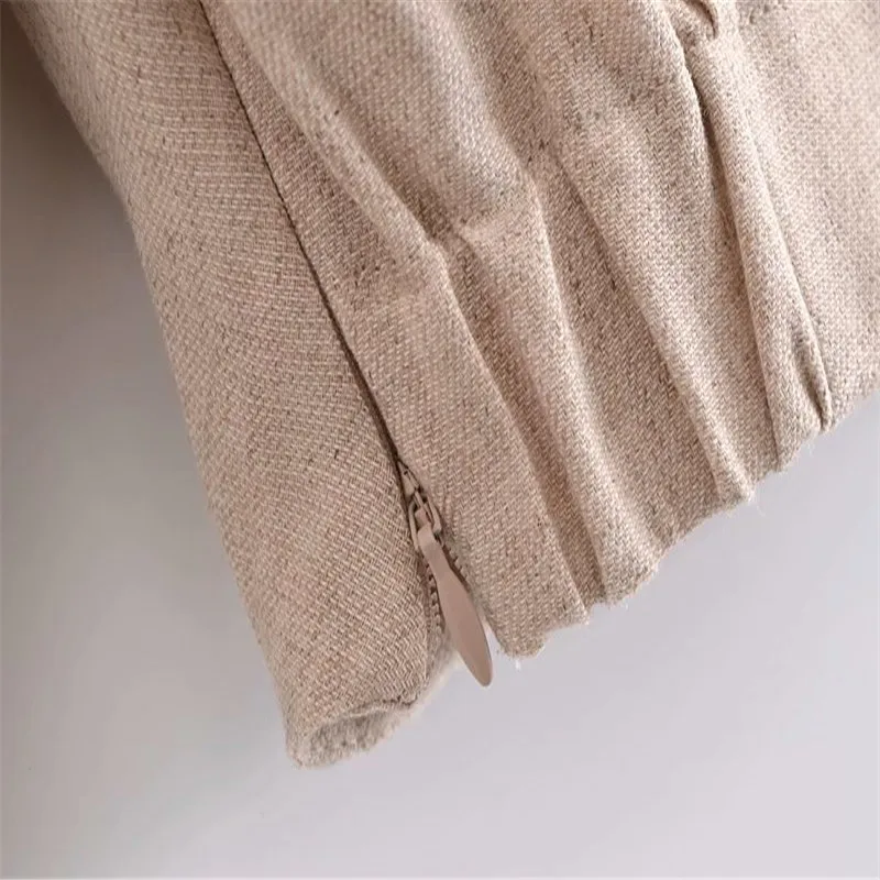 

2021 Za Pleated Linen Cropped Blouse Women Long Sleeve Elastic Hem Vintage Short Tops Woman Chic Side Zip Spring Shirts