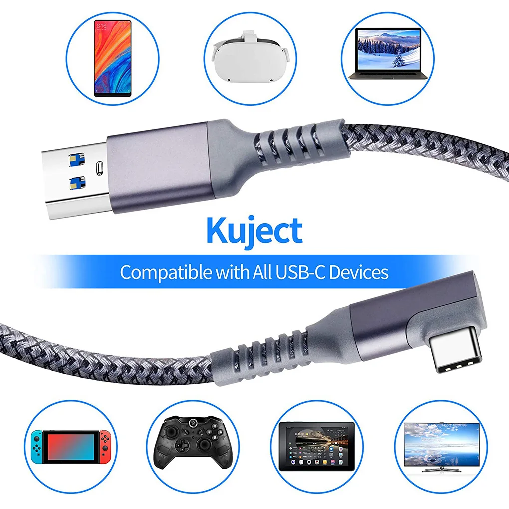 

5Gbps VR 3M/5M/6M Cable 90-degree Connector Charging Cable VR Type-C Date Line Fast Charging Cord Replacement for Oculus Quest