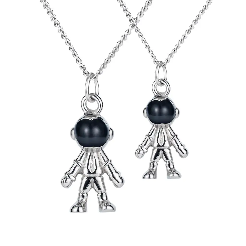 

Stainless Steel Necklace For Women Lover's Fashion Lovely Robot Pendant Black Glass Necklaces Valentine's Day Gift Card Jewelry