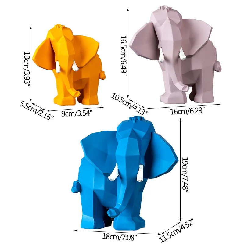 

Creative Geometric Elephant Statue Desktop Furnishings Living Room Porch Display Modern Contrast Color Art Decoration Ornament