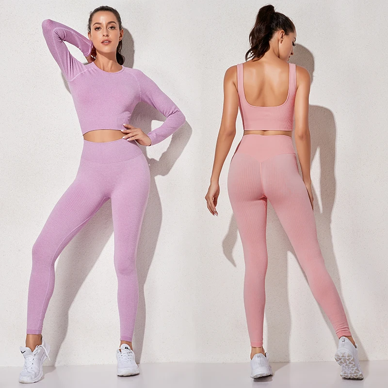 

Women Seamless Long Sleeve Yoga Set 2 Piece Sports Bra Top+Pants Sportswear Tracksuit Gym Fitness Leggings Costume Jogging Suit