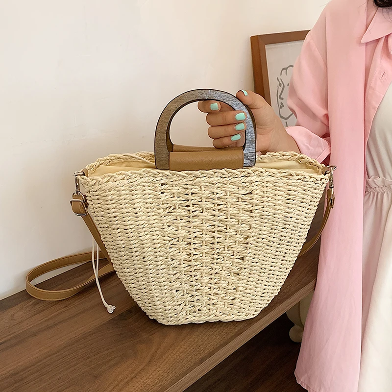 

2021 Fashion Straw Barrel-shaped Crossbody Bags For Women Fine Versatile Summer Female Handbag String Shoulder Bag Woman