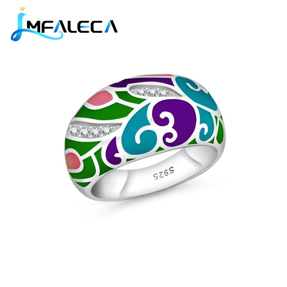 

LMFALECA Pure 925 Silver Ring for Women Bright Multicolor Transparent Enamel Decoration Ring Fine Luxury Gift Jewelry