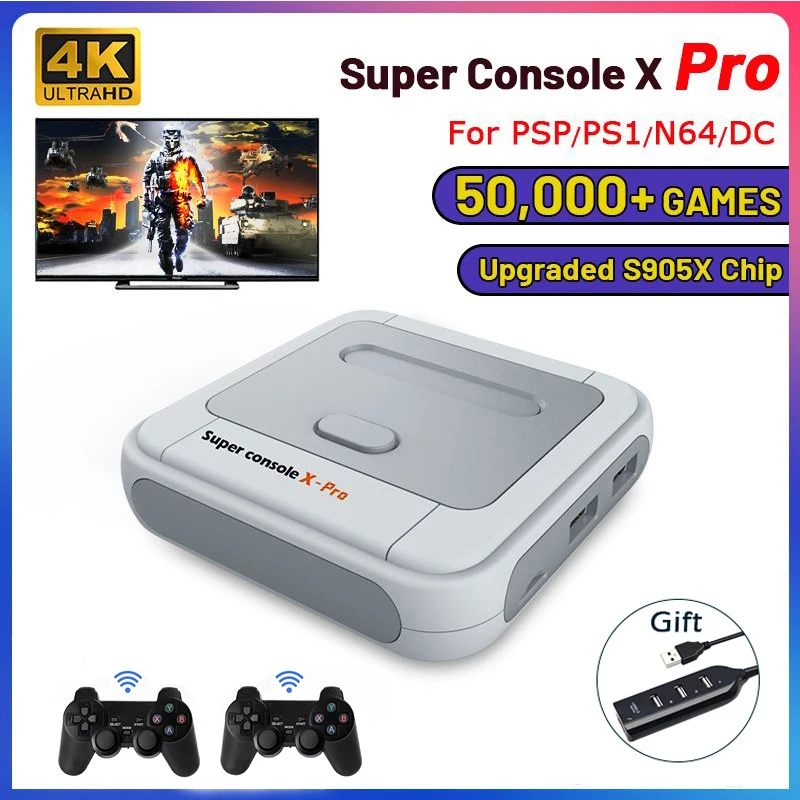 

Ретро супер консоль X Mini/4K HD ТВ видео игровые консоли для PSP/PS1/MD/N64 WiFi выход Встроенные 50 имитаторов с 50000 + играми