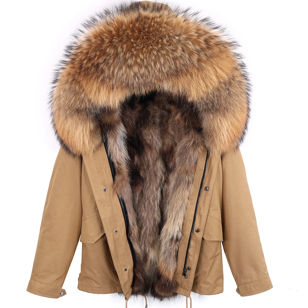 LaVelache Winter Women Real Fur Coat Short Waterproof Parka Natural Fur Jacket Liner and Collar Removable Casual Overcoat Hooded