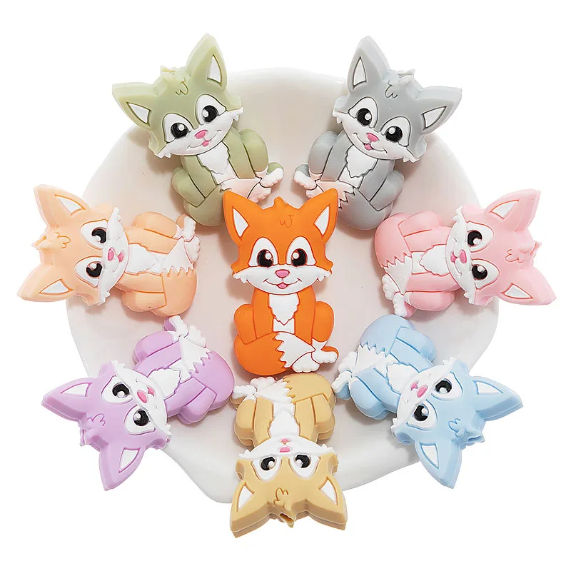 

TYRY.HU 5Pcs Food Grade Foxes Silicone Beads Baby Teether Beads Chewing Alphabet Bead For Baby DIY Teething Necklace BPA Free