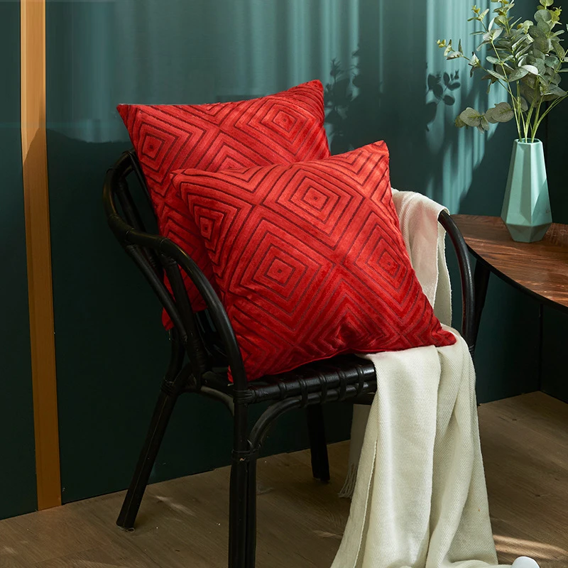 

Flocking Cushion Cover Solid Color Striped Square Pillowcase Anti-dirty Removable And Washable Cushion Cover Pillow 45*45cm