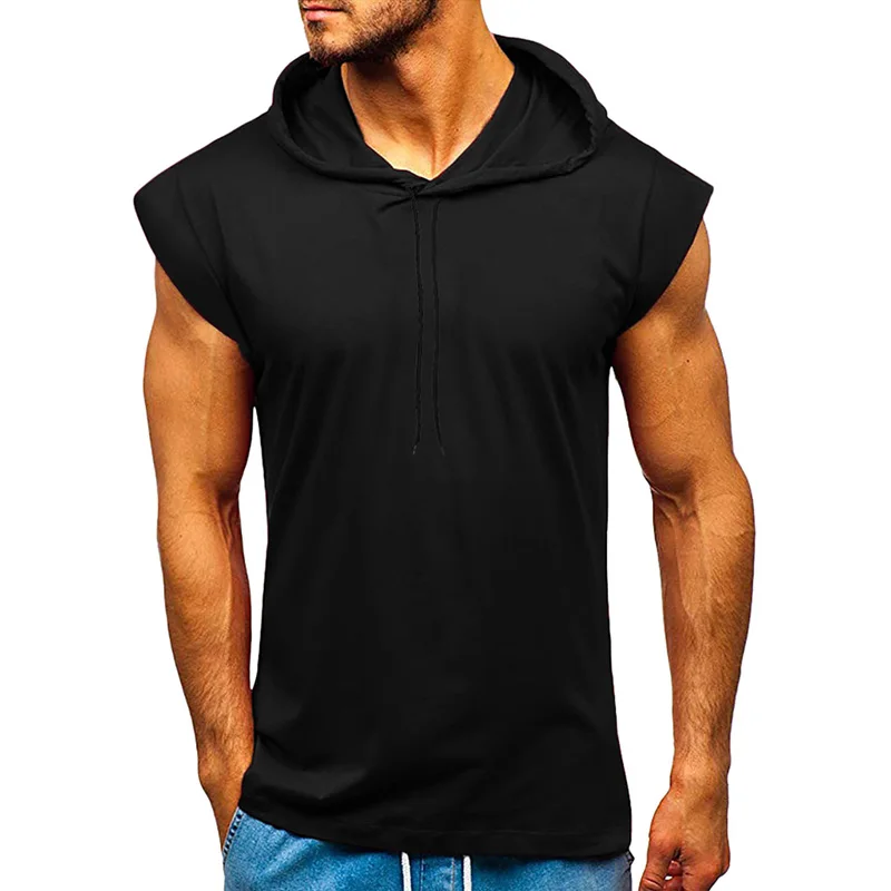 

Mens Hooded Tank Top Summer Sleeveless Tops Drawstring Men Clothing Casual Black White Vests Slim Fit Mens Hoodies