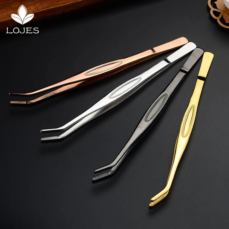 Щипцы-пинцет изогнутые 22 см с удобной рифленой ручкой для лечения красоты