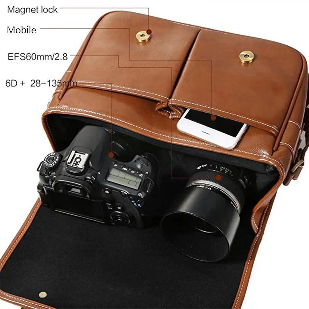 luxury pu leather camera bag leather single waterproof bags shoulder inner retro fashion camera dslr bag messenger s9v4 free global shipping