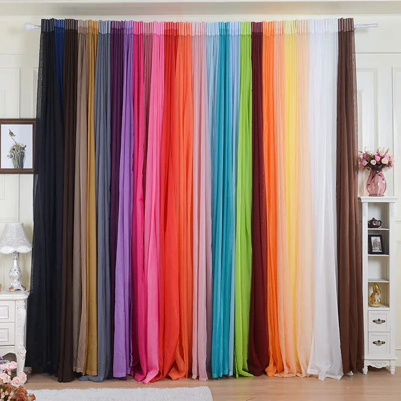 Однотонные занавески из прозрачного тюля высота 280 см цвет светло желтый для окон