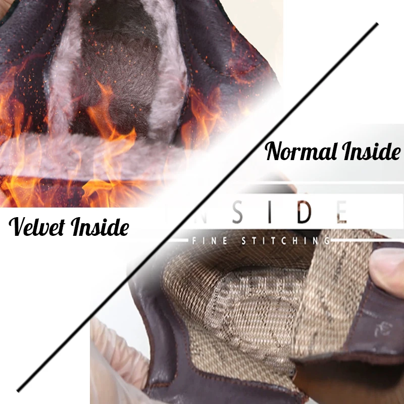 Ботинки мужские из натуральной кожи и бархата теплые Нескользящие повседневные