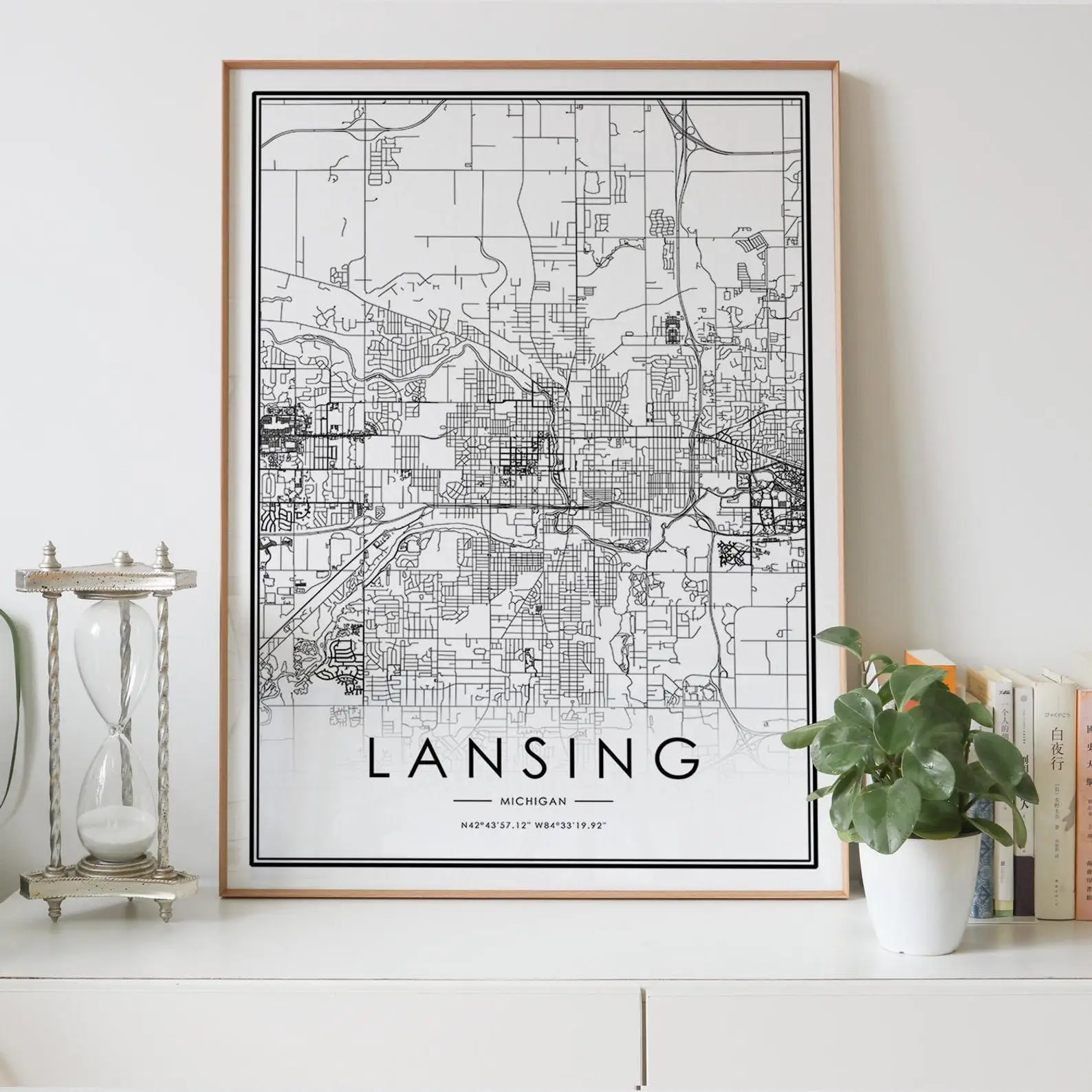 LANSING Мичиган MI Карта города США нордическая гостиная украшение холст плакат
