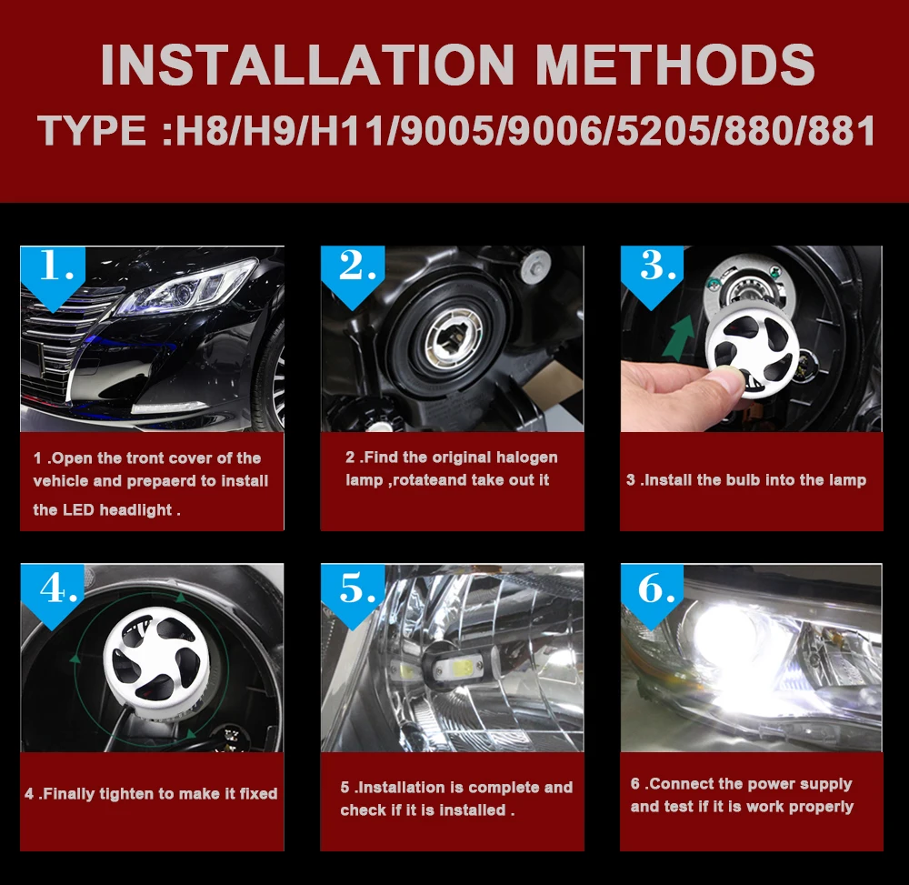 GEETANS H11 фар автомобиля H1 светодиодный H4 H7 H3 880 H13 HB1 HB2 HB3 HB4 HB5 9005 9004 9003 9006 9007 72 Вт 8000LM 4300K 6500K 8000K FJ