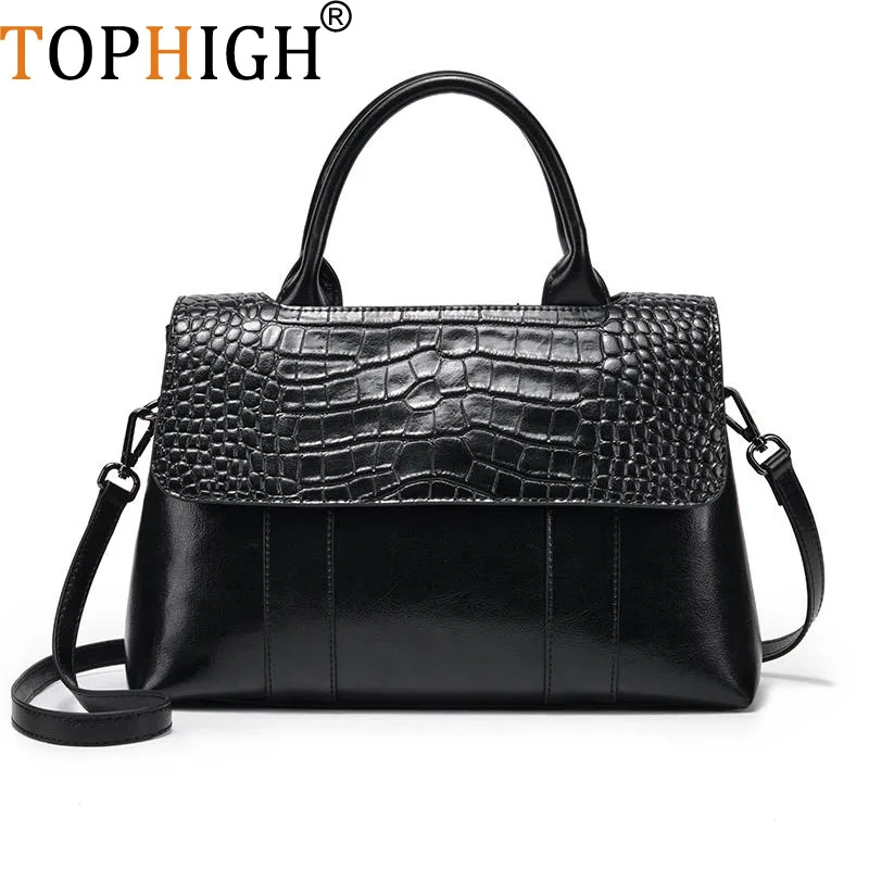 

TOPHIGH Fashion Crocodile Genuine Leather Luxury Ladies Handbags Women Tote Designer Ladies Shoulder Bag Female Bolsas Feminina