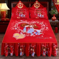1 piece bed skirt thick twill sanding scarlet pure sanding bed sheet simple bed cover bedspread simmons bed cover