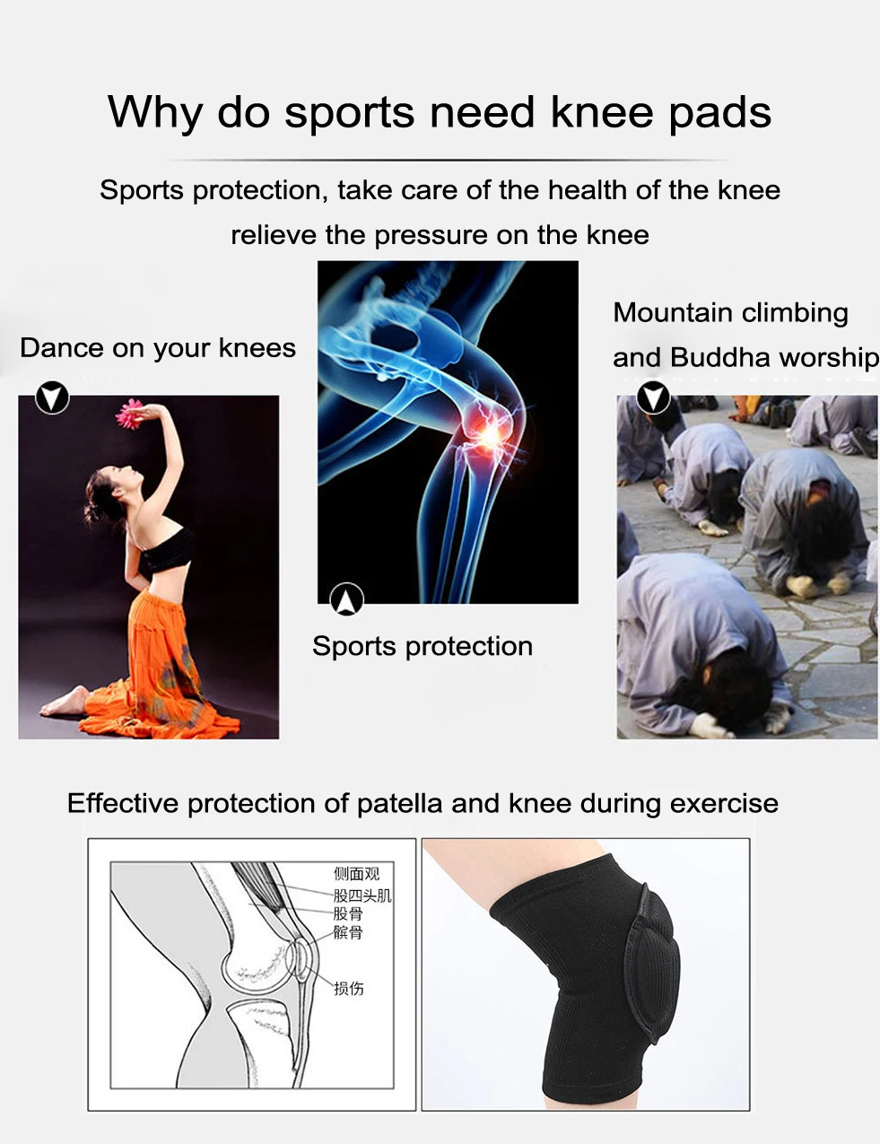 

Unisex Sports Comfortable Non-Slip Protective Kneepad Thicken Sponge Cushion for Dance, Cycling, Volleyball, Climbing, Running