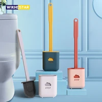 wikhostar silicone toilet brush flat head soft bristle cleaning brush wall mounted long handle toilet brush bathroom accessories