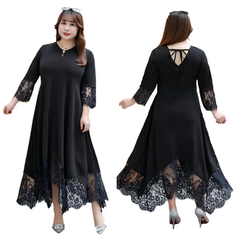 Женское кружевное блестящее длинное платье черного цвета XXL XXXL 3XL XXXXL 4XL XXXXXL