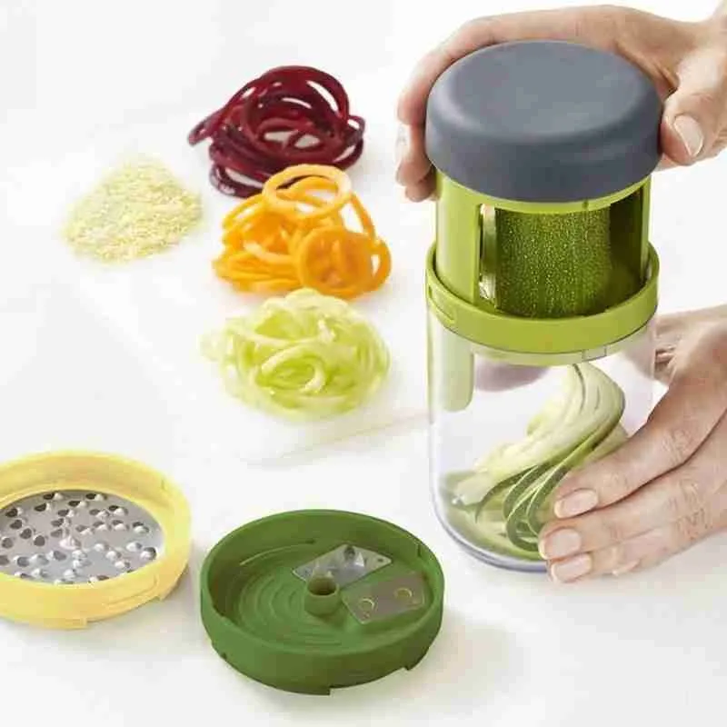 

Multi-function 3 In 1 Grater Hand-held Spiralizer Rotating Cutter Manual Vegetable Press Grater Slicer Cutter Garlic Choppe M7R5