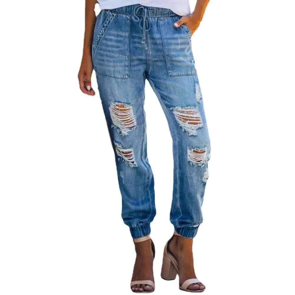 

New Women Jeans Fashion Ripped Pockets All-match Office Ladies Harem Pants Solid Color y2k Style Jeans Dating