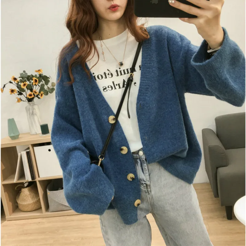 

2021 Autumn/winter New Cardigan Women's Sweater Long Sleeve Knit Coat