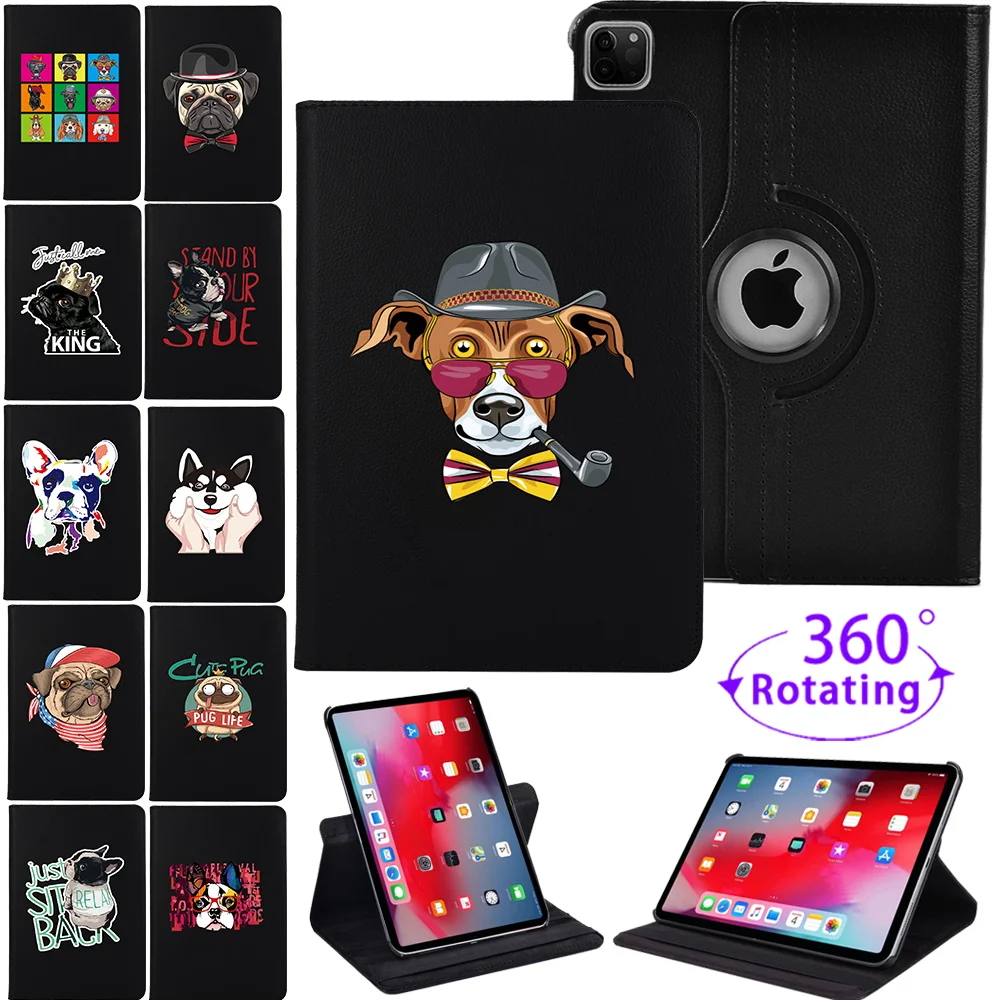 

360 Rotating Tablet Case for Apple iPad Pro 11 PU Leather Smart ipad Air 4 Cases Auto Wake-up Cute Dog Folio Cover+Stylus