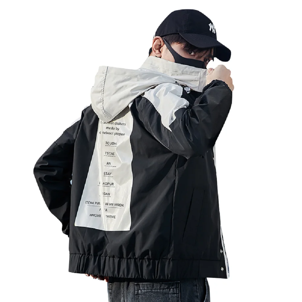 

2021 spring and autumn men's high-quality jacket fashion trend coat hooded coat slim parka coat men's printed tooling jacket