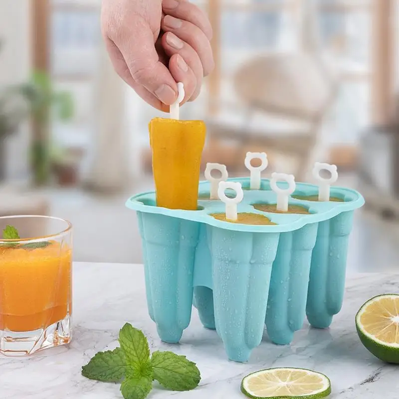 

6-Cavity Ice Cream Mold Silicone Diy Dessert Juice Popsicle Barrel Summer Ice Cream Making Molds With Popsicle Stick Accessories