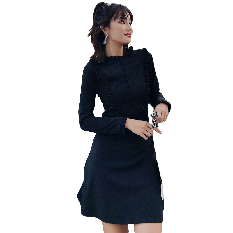 

COIGARSAM Ruffles Women dress New Dresses Black 8006