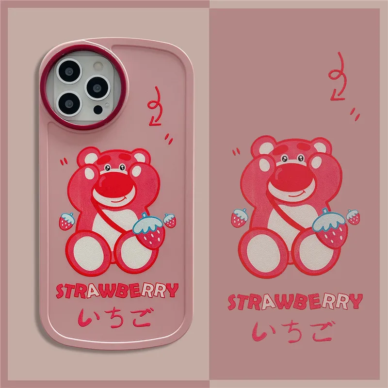 

Чехол Kawaii Lotso мобильный телефон для iPhone XR XS MAX 7 8 Plus 11 12 13 Pro Max розовый клубничный медведь ТПУ защитный чехол для смартфона