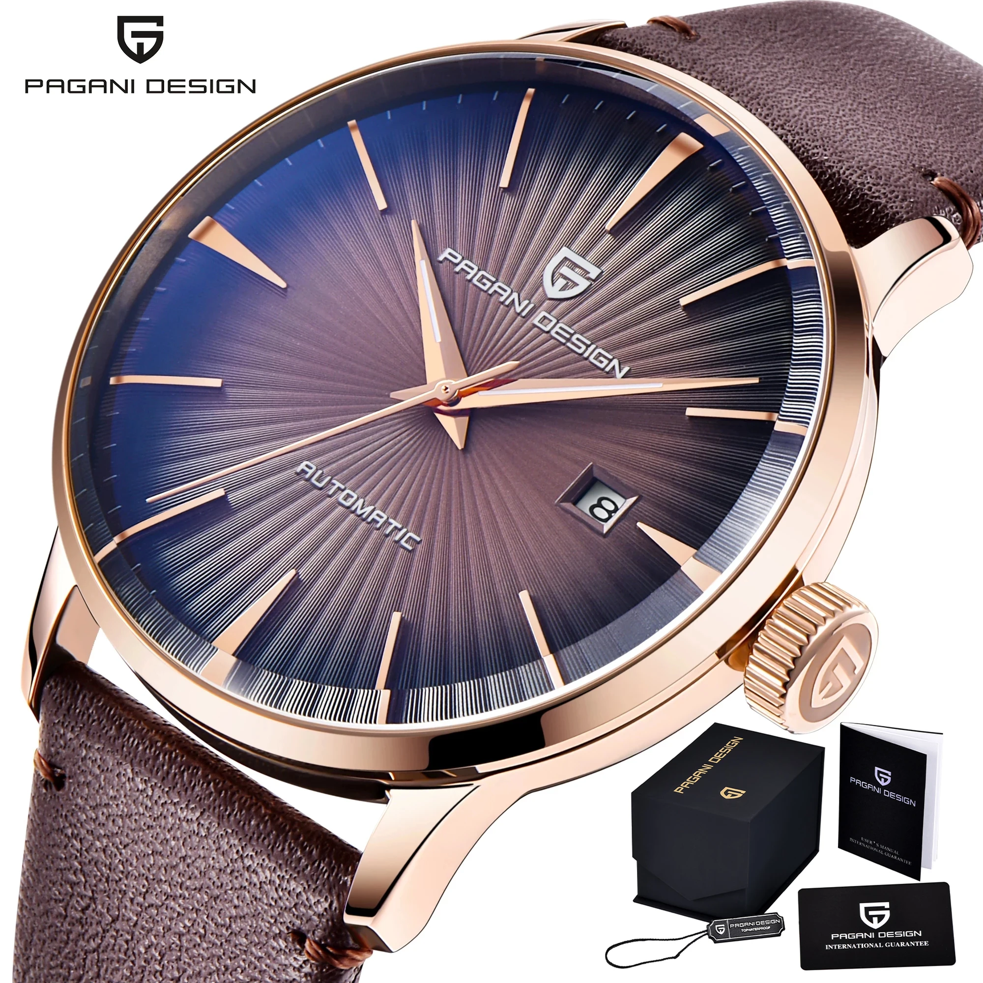

Часы PAGANI Design Мужские механические, брендовые автоматические водонепроницаемые Модные, с кожаным ремешком, в ретро стиле