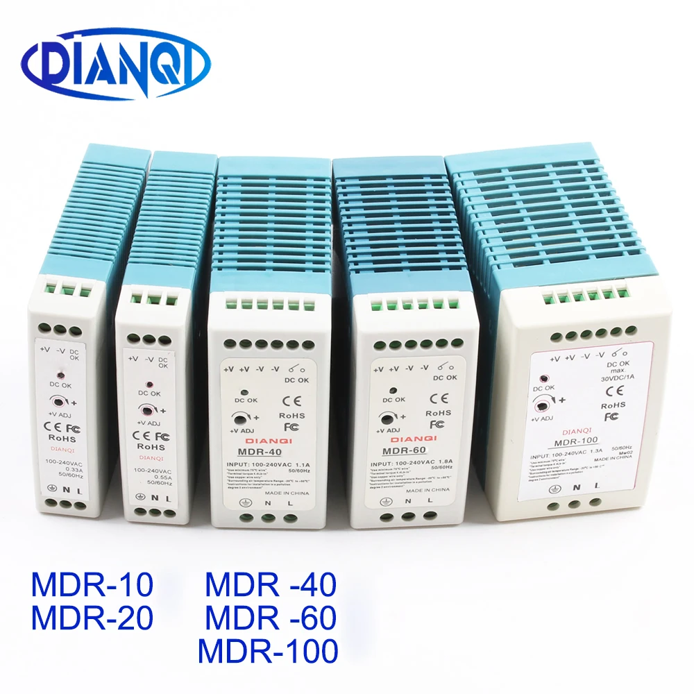 Din-рейка переключатель питания MDR-10W 20 Вт 40 Вт 60 Вт 100 Вт 5 в 12 В 15 в 24 в 36 в 48 в выход DIANQI Переключение 5 в 12 В 15 в 24 в 36 в 48V
