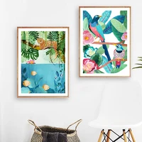 jungle tiger birds wall art canvas painting color abstract plants nordic poster and prints picture modern living room home decor