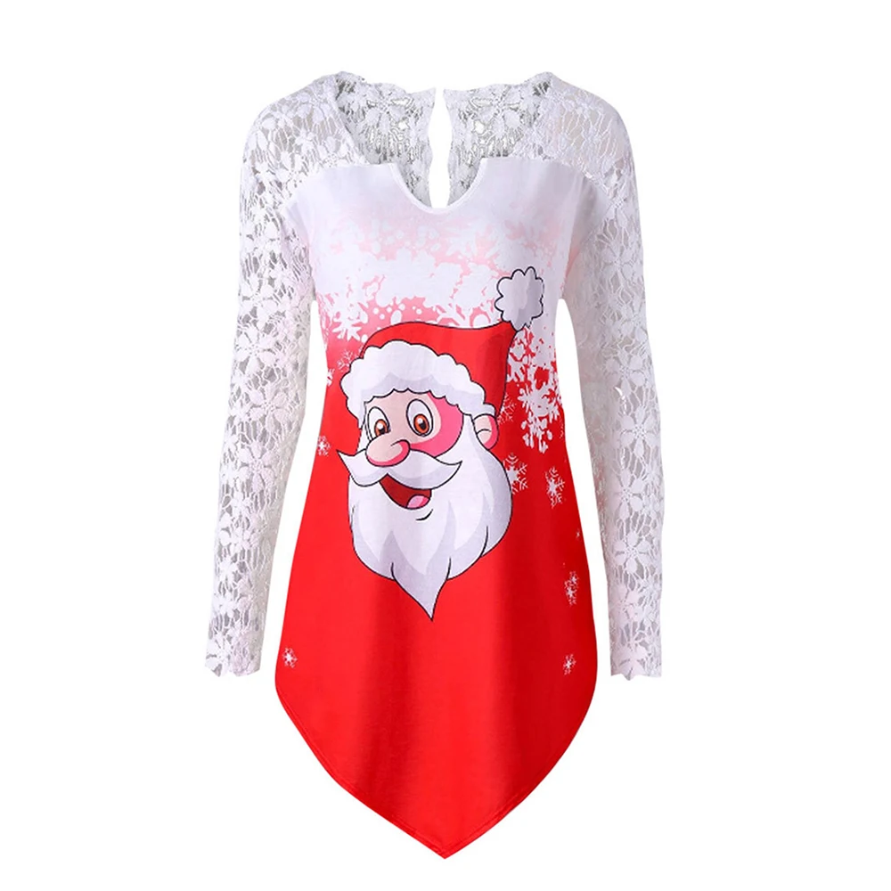 Для женщин рождественское кружевное платье Санта Клаус принт Кружевная туника