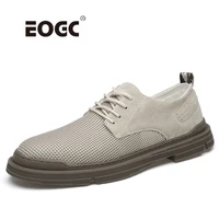 suede leather with mesh casual shoes flatshandmade fashion breathable men shoes comfortable walking shoes men