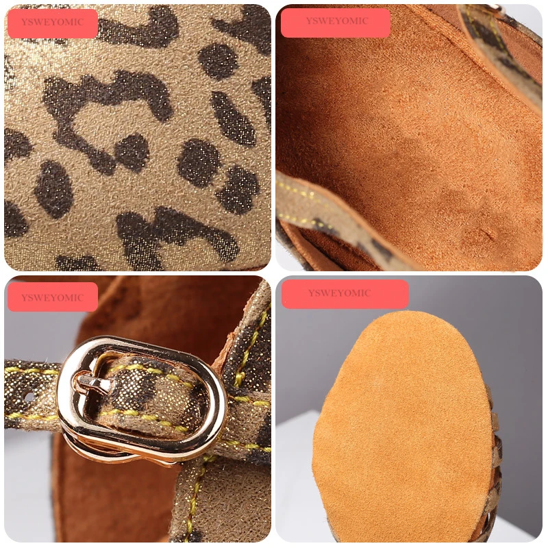 Leopard Dance Shoes 2 Styles Women Professional Latin Ballroom Dance Shoes For Trainning and Competition in Suede Outsole