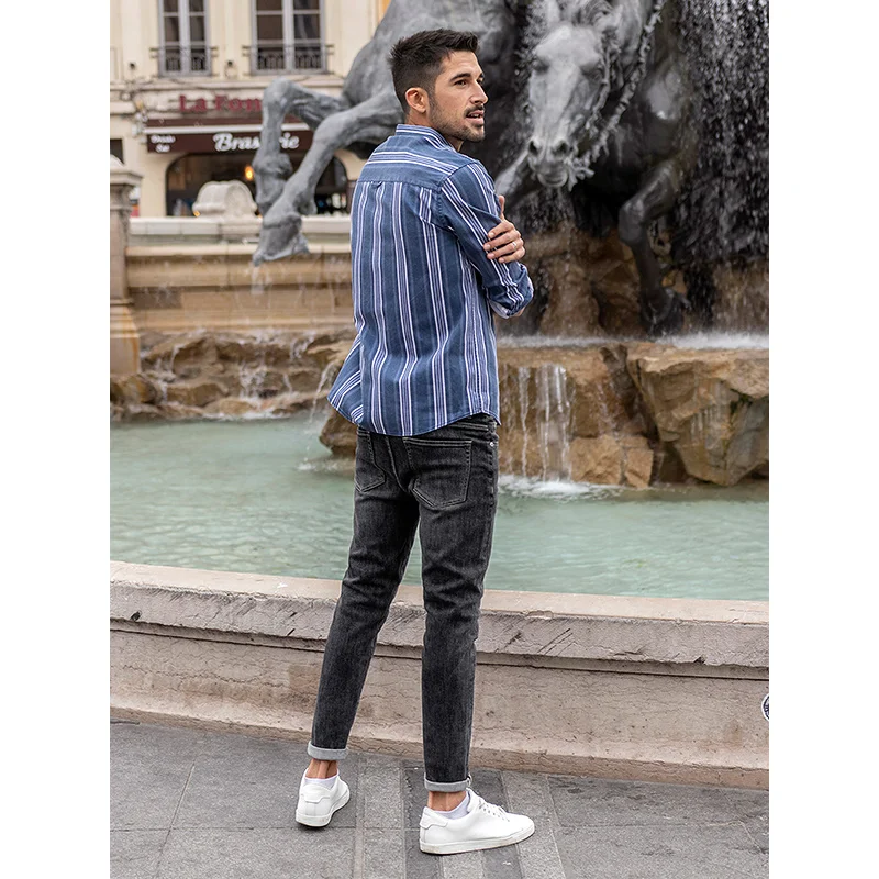 Джинсы KUEGOU мужские из хлопка и спандекса классические узкие модные Стрейчевые