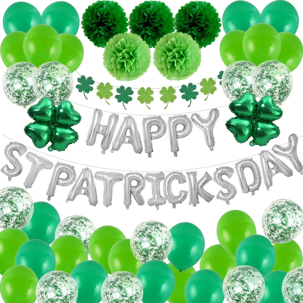 

16 inch St. Patrick's Day Happy Letter Balloons Four-leaf Clover Flag Combination Irish Holiday Decoration Balloons