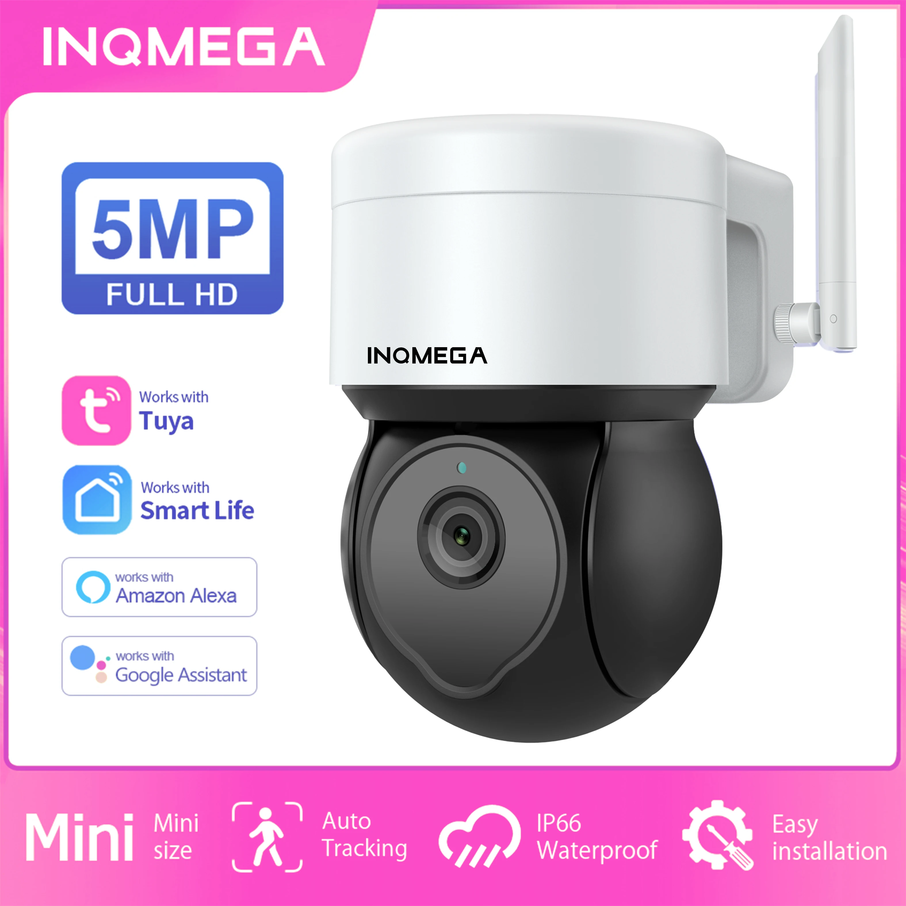INQMEGA WIFI Smart Life Camera sicurezza Wireless esterna telecamera di sorveglianza CCTV domestica visione notturna con tracciamento automatico da 5mp