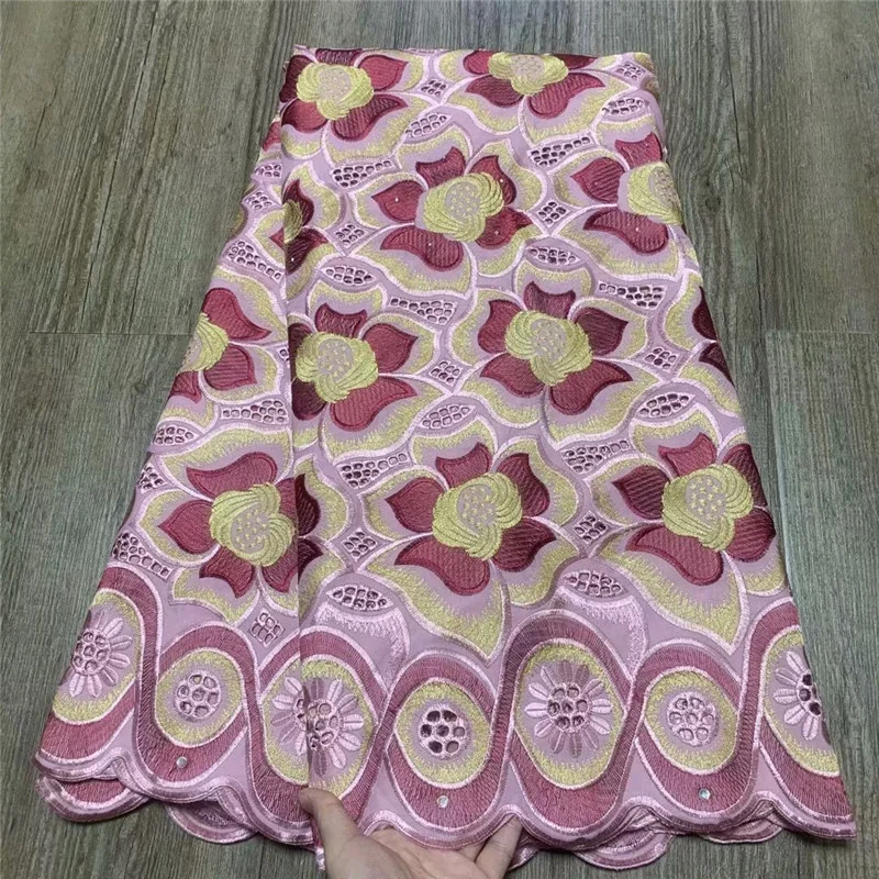 

5 Yard Swiss Fabric Latest Heavy Beaded Embroidery African 100% Cotton Voile Lace Popular Dubai Style For wedding Party ZQ 9L