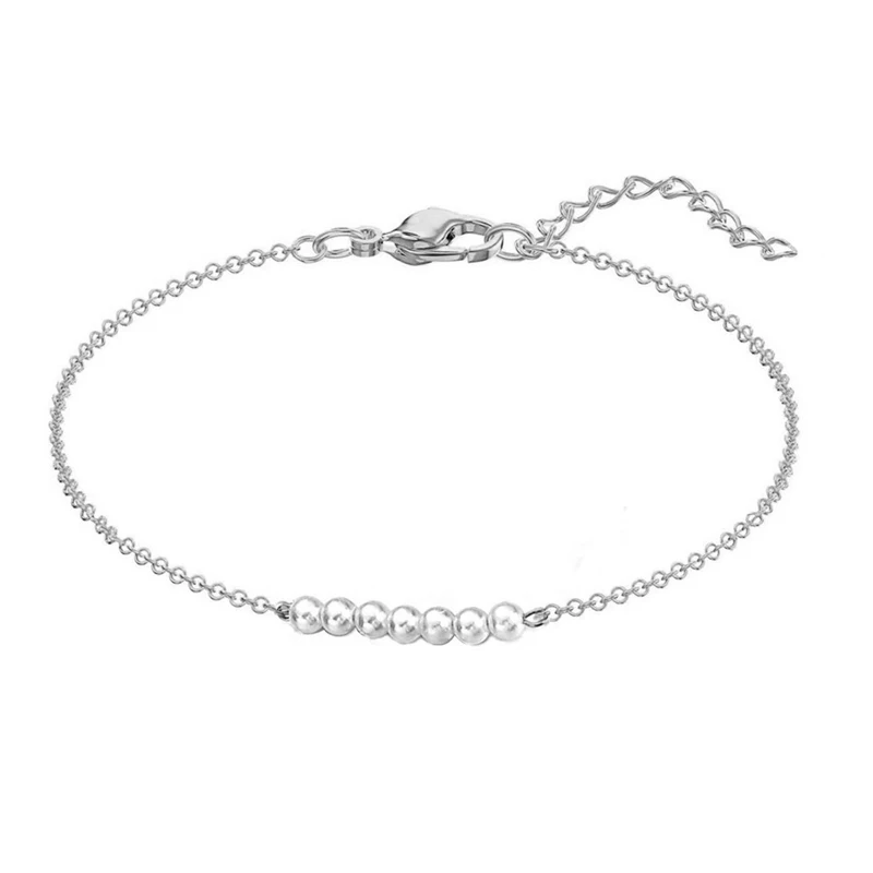 

Minimalist Stainless Steel Bracelets For Women Simulated-pearl Beaded Chain Bracelet women Charm Bracelet Jewelry